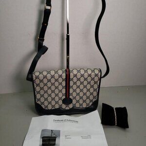 Gucci Medium Sized Dark Navy Blue Web Logo Purse